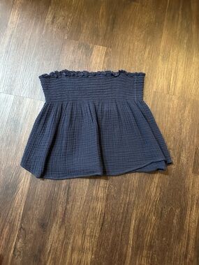 Stark x Navy Smocked Mini Skirt with Flared Hem